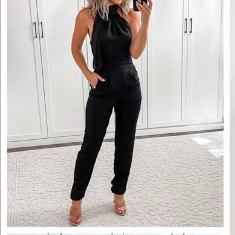 Black satin jumpsuit
